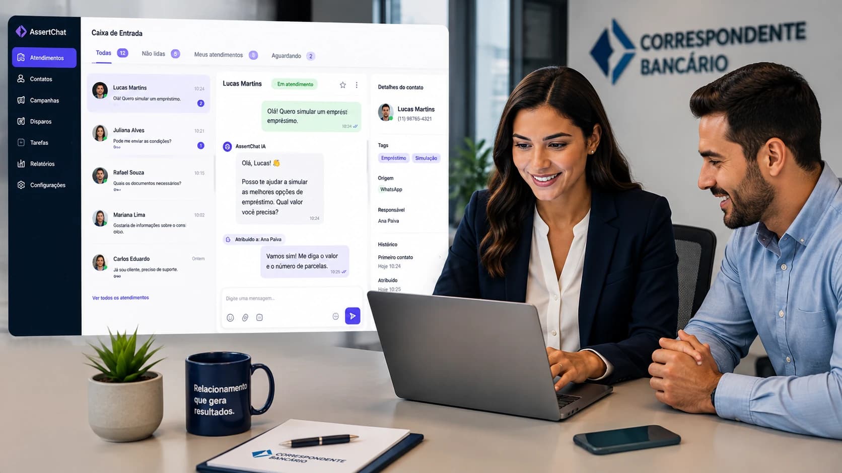 Correspondente com atendimento comercial e acompanhamento pelo WhatsApp